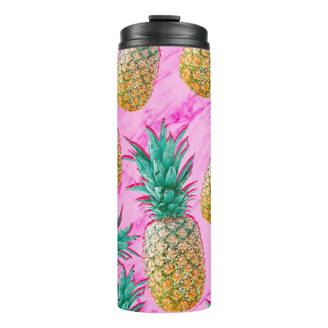 Tropical Pineapples & Pink Marble Modern Colourful Thermal Tumbler (Front)