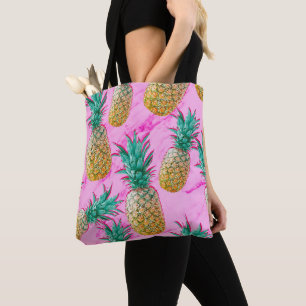Tropical Pineapples & Pink Marble Modern Colourful Tote Bag