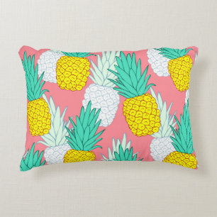 Tropical Pineapples: Red Cartoon Chic. Decorative Cushion