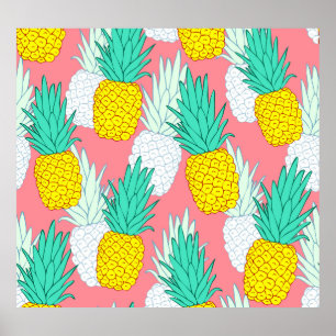 Tropical Pineapples: Red Cartoon Chic. Poster