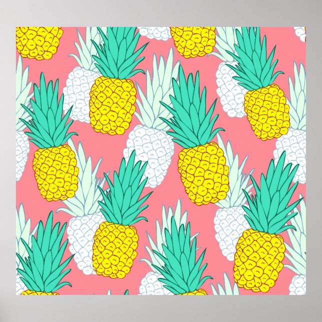 Tropical Pineapples: Red Cartoon Chic. Poster (Front)