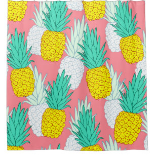 Tropical Pineapples: Red Cartoon Chic. Shower Curtain