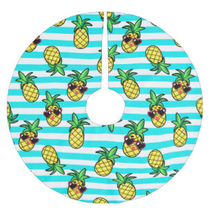Tropical Pineapples: Retro Sunglasses Pattern. Brushed Polyester Tree Skirt