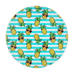 Tropical Pineapples: Retro Sunglasses Pattern. Cutting Board