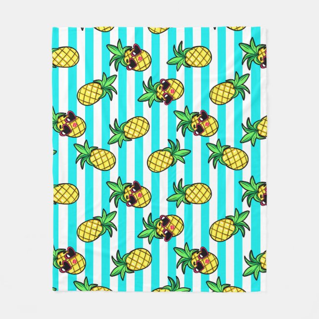Tropical Pineapples: Retro Sunglasses Pattern. Fleece Blanket (Front)