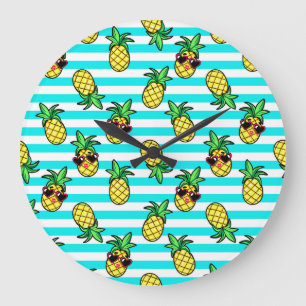 Tropical Pineapples: Retro Sunglasses Pattern. Large Clock
