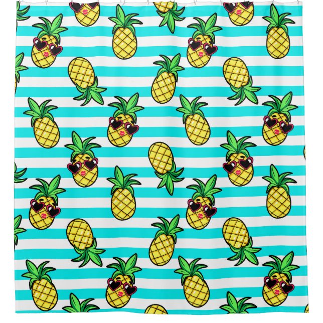 Tropical Pineapples: Retro Sunglasses Pattern. Shower Curtain (Front)