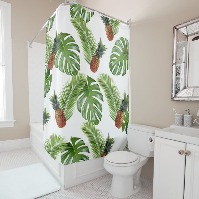 Tropical Pineapples Shower Curtain (In Situ)