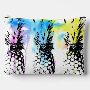 Tropical Pineapples Watercolor Splash  Accessory Pouch