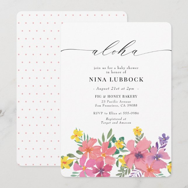 Tropical Pink Aloha Baby Shower Invitation (Front/Back)