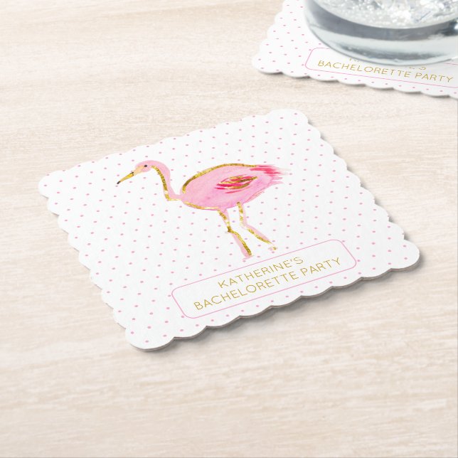 Tropical Pink and Gold Flamingos Paper Coaster (Angled)