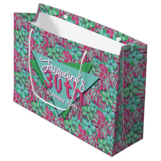 Tropical Pink and Green Floral Birthday  Large Gift Bag