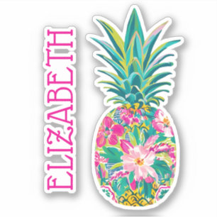 Tropical Pink and Green Floral Pineapple