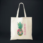 Tropical Pink and Green Floral Pineapple Tote Bag<br><div class="desc">This preppy personalized tote bag features cute pink and green tropical floral pineapples.  Personalize the front and back with your choice of name and special text.  Fun for girl's weekends,  reunions,  bridesmaids and so much more.</div>