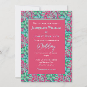 Tropical Pink and Green Floral Wedding Invitation