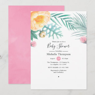 Tropical Pink and Mint Floral Baby Shower Invitation