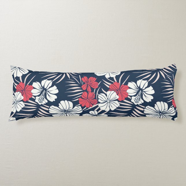 Tropical Pink and Navy Floral Body Cushion (Front)