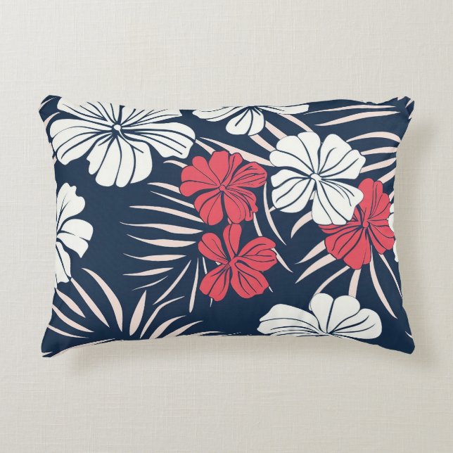 Tropical Pink and Navy Floral Decorative Cushion (Front)