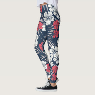 Tropical Pink and Navy Floral Leggings