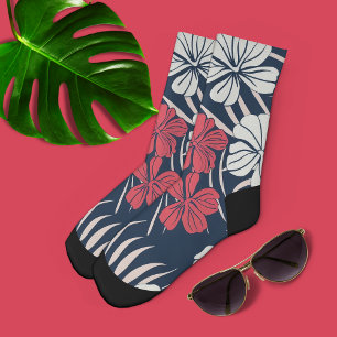 Tropical Pink and Navy Floral Socks
