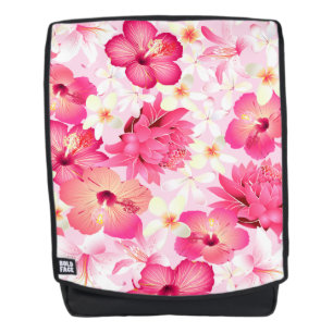Tropical pink and white flowers backpack