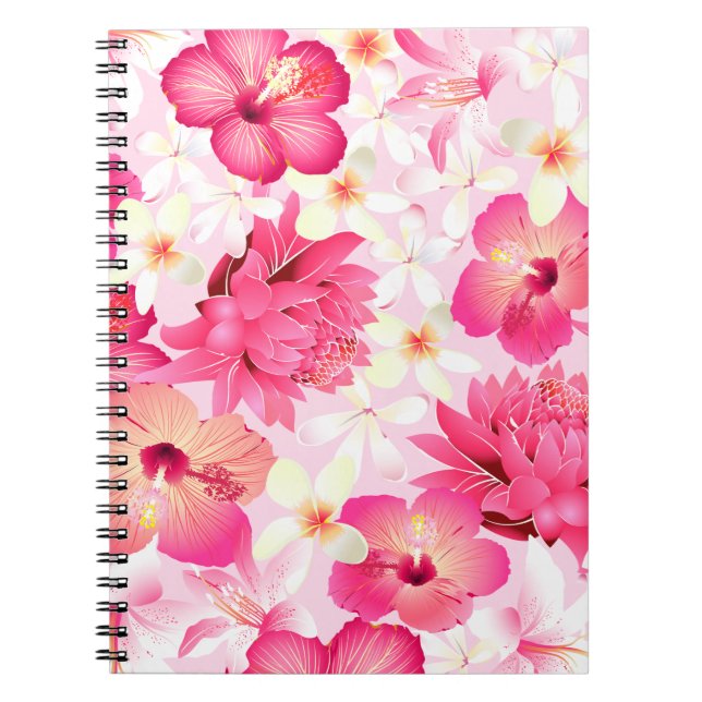 Tropical pink and white flowers notebook (Front)