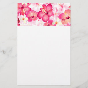 Tropical pink and white flowers stationery