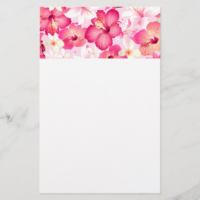Tropical pink and white flowers stationery (Front)