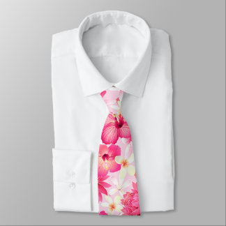 Tropical pink and white flowers tie