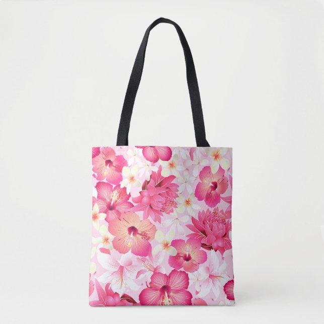Tropical pink and white flowers tote bag (Front)