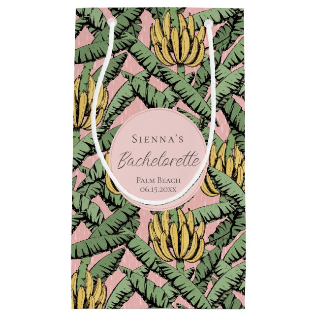 Tropical Pink and Yellow Banana Bachelorette Party Small Gift Bag (Front)