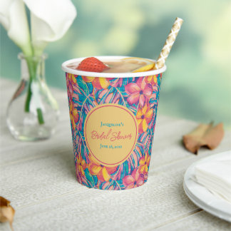 Tropical Pink and Yellow Floral Bridal Shower Paper Cups