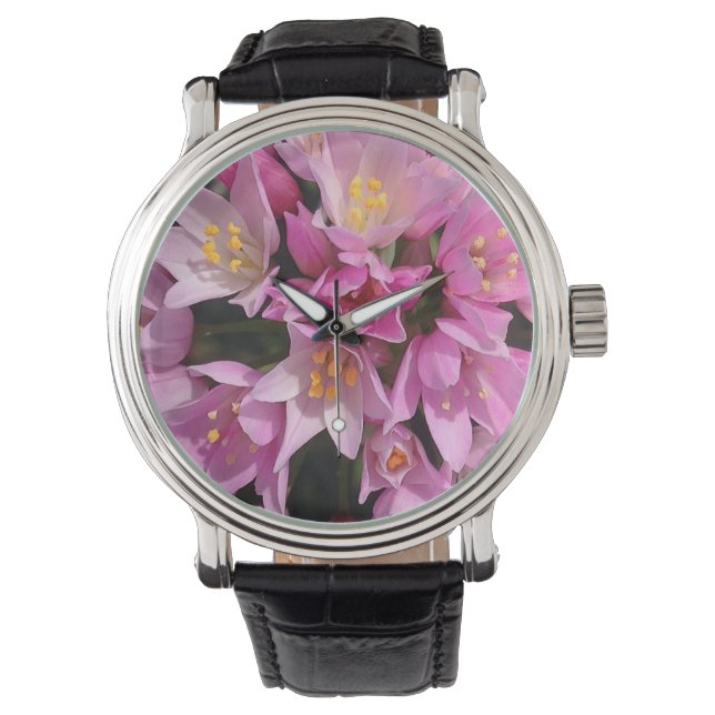 Tropical Pink and Yellow Flowers Watch (Front)