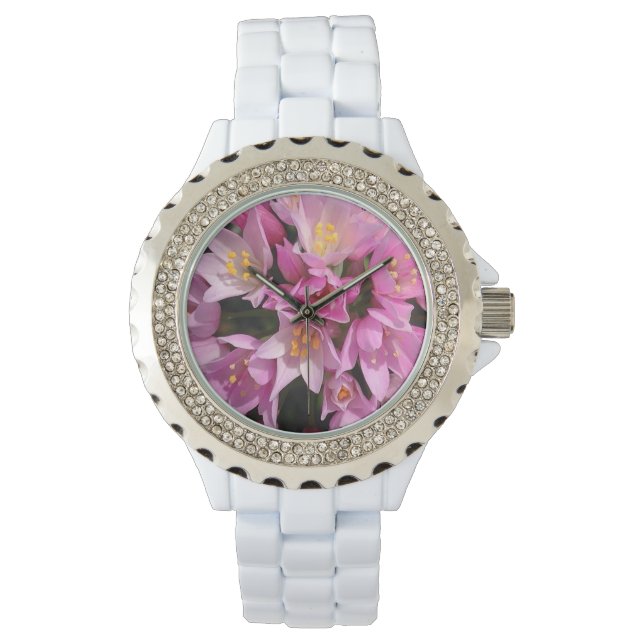 Tropical Pink and Yellow Flowers Watch (Front)