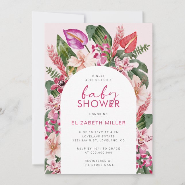 Tropical Pink Baby Shower Invitation (Front)