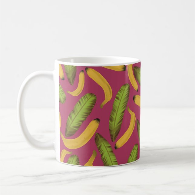 Tropical Pink Banana Leaf Pattern  Coffee Mug (Left)