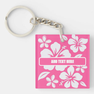 Tropical Pink Beach Flowers Key Ring