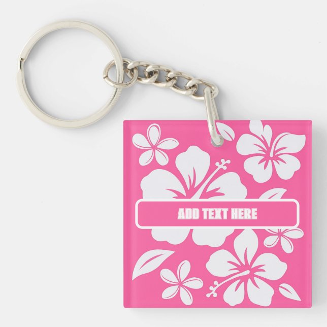 Tropical Pink Beach Flowers Key Ring (Front)