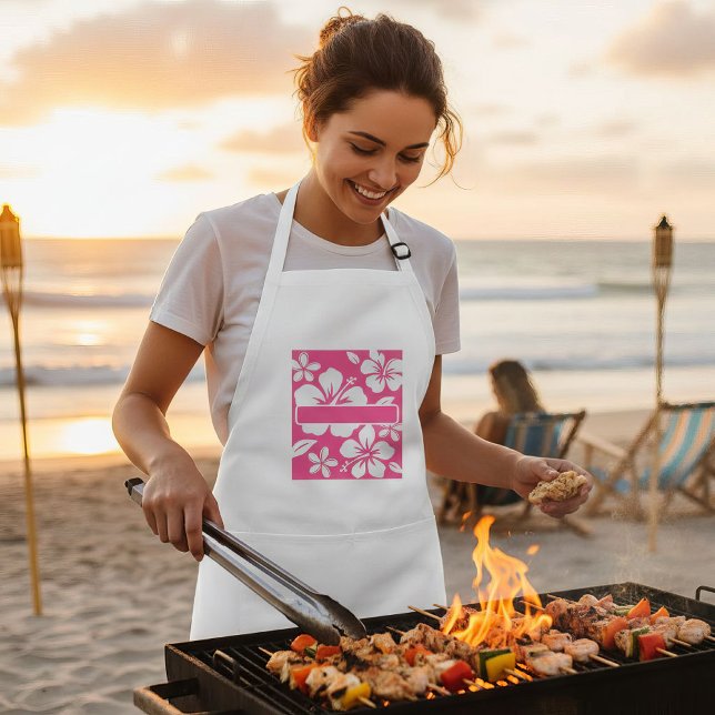 Tropical Pink Beach Flowers Long Apron (chef du bbq)