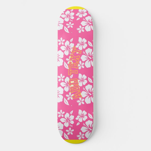 Tropical Pink Beach Flowers Skateboard (Front)