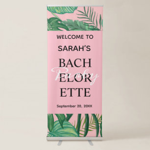 Tropical Pink Beach Palm Bachelorette Welcome Retractable Banner