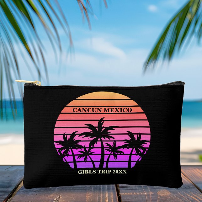 Tropical Pink Black Palm Trees Custom Beach Accessory Pouch (Creator Uploaded)