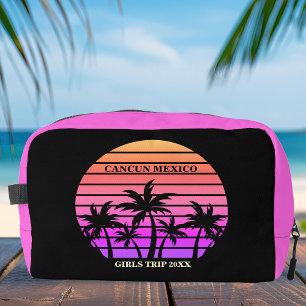 Tropical Pink Black Palm Trees Custom Beach Girl Dopp Kit