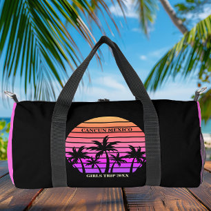 Tropical Pink Black Palm Trees Custom Beach Trip Duffle Bag
