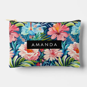 Tropical Pink Blue Flowers Pattern Colourful Flora Accessory Pouch