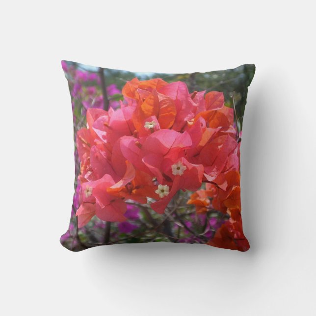 Tropical Pink Bougainvillea Island Floral Cushion (Front)