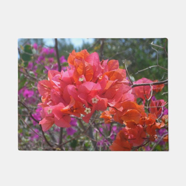 Tropical Pink Bougainvillea Island Floral Doormat (Front)