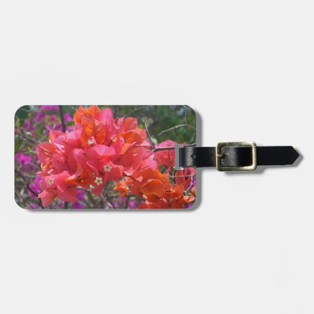 Tropical Pink Bougainvillea Island Floral Luggage Tag (Front Horizontal)