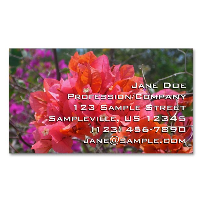 Tropical Pink Bougainvillea Island Floral Magnetic Business Card (Front)