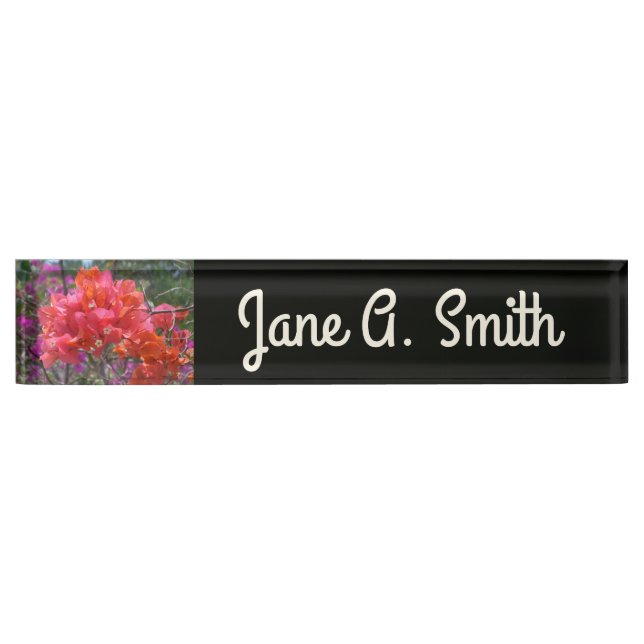 Tropical Pink Bougainvillea Island Floral Nameplate (Front)